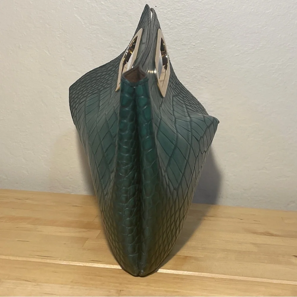 Khaore Athaarah Emerald Embossed Croc Calfskin Leather Bag Sculptural Piece